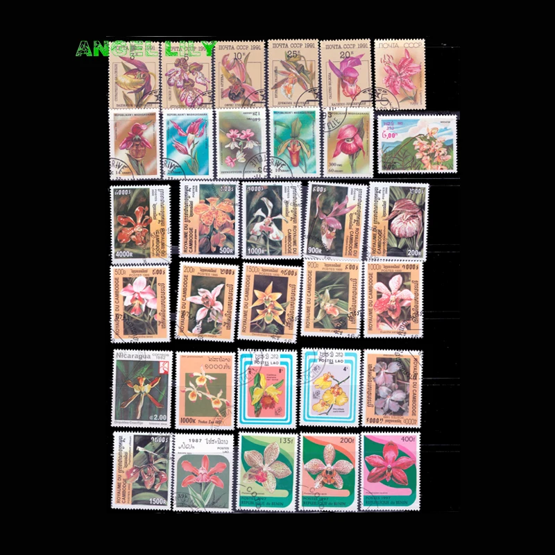 

50 PCS All Different Topic Plants Flower orchid Unused Postage Stamps With Post Mark For Collection