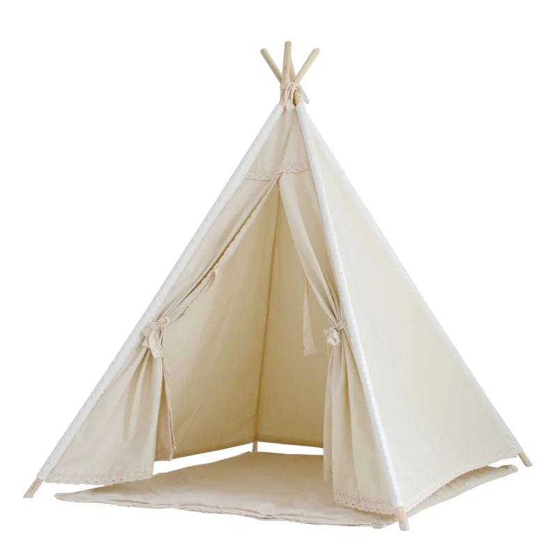 

Natural Unbleached Cotton Canvas Teepee Kids Teepee Play Tent Tipi Tent with Lace Trim Wigwam