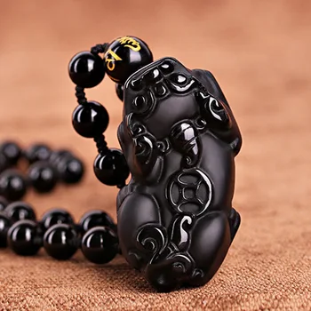 

Lucky couples necklaces Pure manual sculpture black god beast pixou pendant tie-in black beads charm men's and women's style
