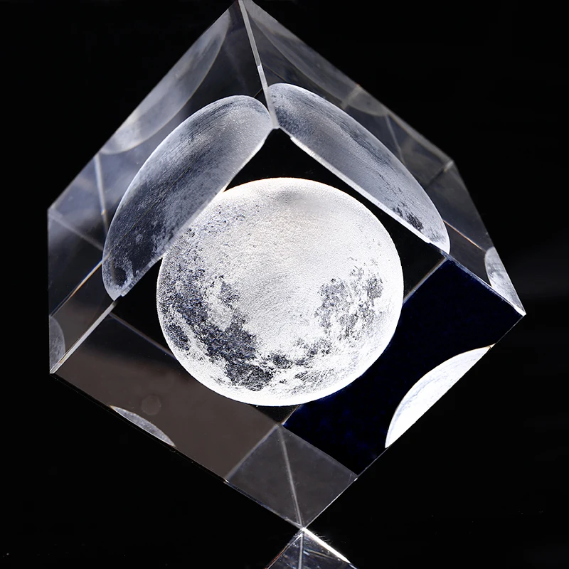 6 см 3D лазерная гравировка Луна кристалл украшение в виде Куба стекло миниатюры для подарков Украшение дома аксессуары астрономическое ремесло
