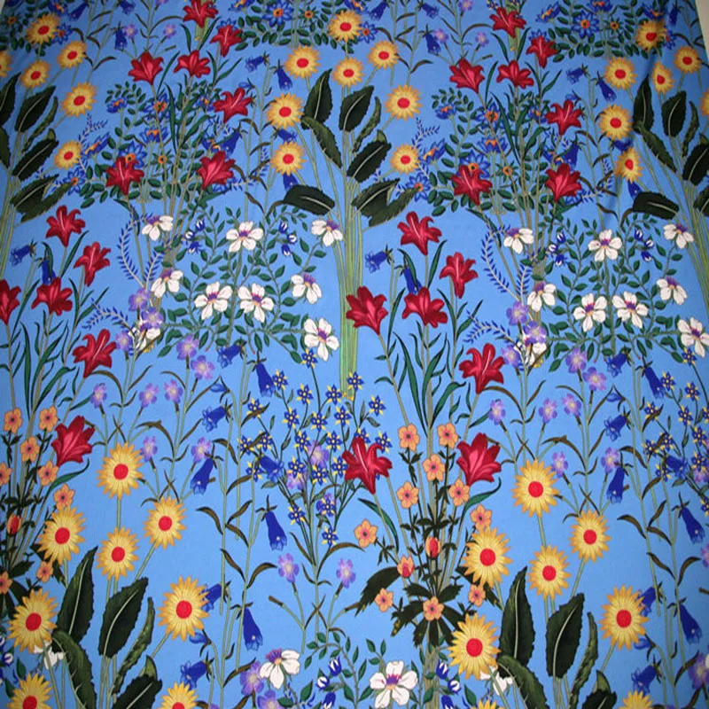 

100X145cm Fashion Week Runway Flowers Imitate Silk Satin Fabric for Woman Girl Dresses Shirt SleepWear DIY
