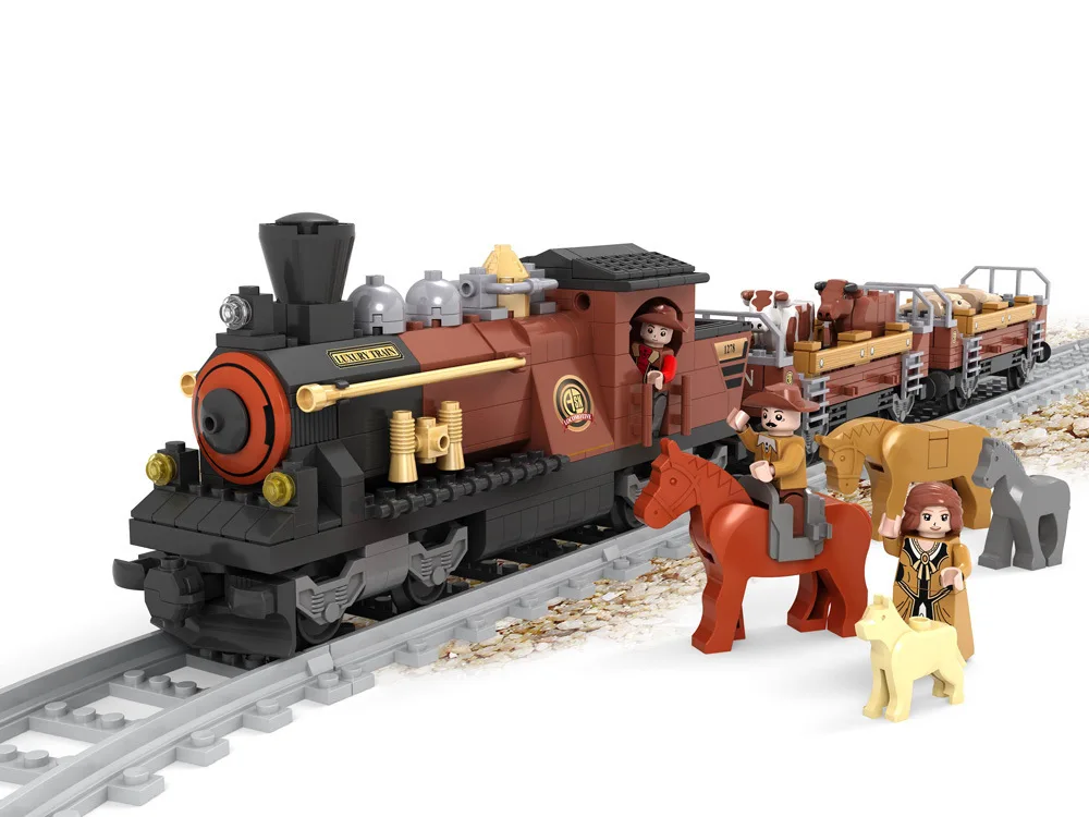 

Model building kits compatible with lego city Adventure train rails 3D blocks Educational model building toys hobbies