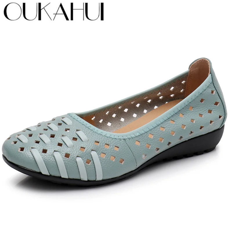 Flache Damenschuhe WunderschöNen Oukahui Mode Aushöhlen Echtem Leder Sommer Schuhe Frauen Flache Vogelnest Design Abdeckung Kappe Weiche Atmungsaktive Boot Schuhe Frau GroßEr Ausverkauf Schuhe