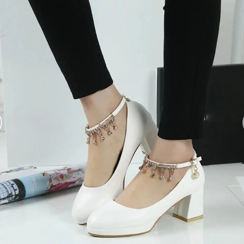 

Shoes Women Luxury Designers Charming High Heels Block Heel Tassel Simple White Fashion Party Shoes Scarpe Tacco Donna