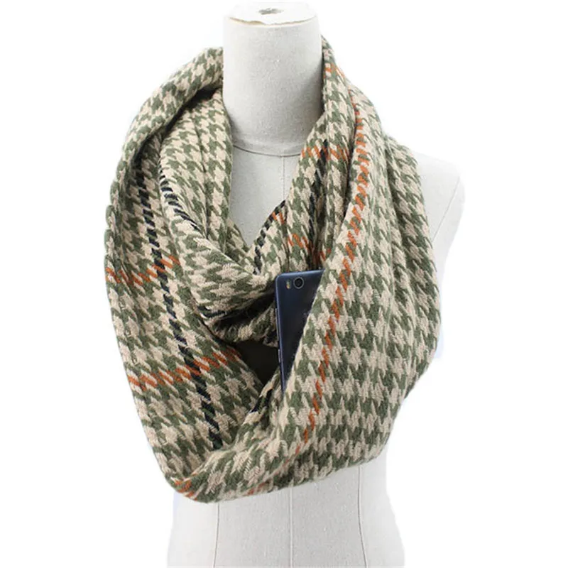 winter classical Plaid warm Travel Infinity scarf with Hidden Pocket Cashmere Scarves Female Shawls Pashmina Lady blanket