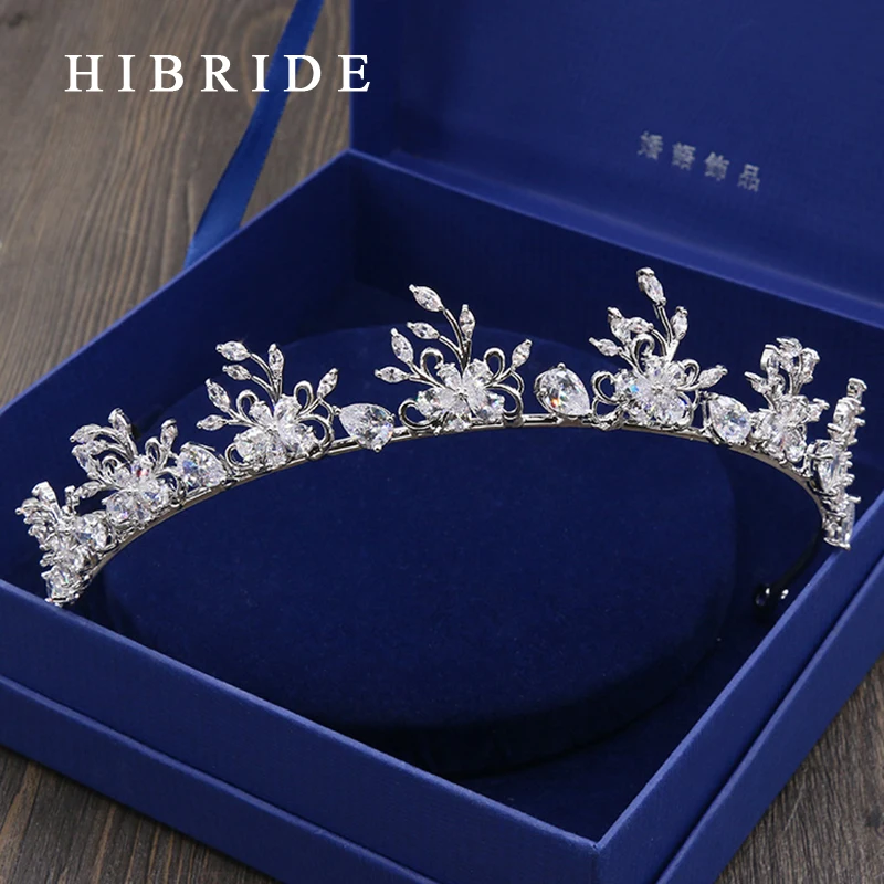 

HIBRIDE Jewelry Vintage Tiaras Rhinestone Crystal Crowns Wedding Hair Accessories Rhodium Plated Bridal Jewelry HC00009