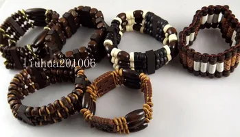 

Wholesale 24 pcs Charm elastic wood beads bracelets fashion jewelry