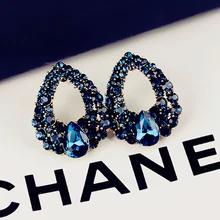 Модные женские ювелирные изделия для девушек, круглые синие серьги, шармы для вечеринки, ювелирные изделия в форме капелек, свадебные серьги