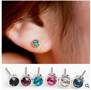 ED670 2017 new fashion Joker contracted shiny silver side small crystal stud earrings Jewelry Wholesalers