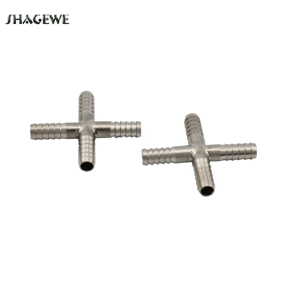 

2pcs/Lot Hose Splicer Type Stainless steel Cross Fitting Four-way Hose Barbed beer hose Connector Fitting Home Brewing