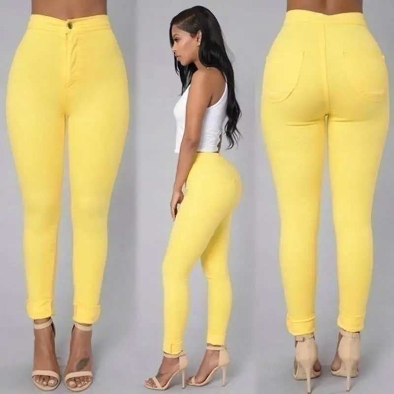 Women Denim Skinny Jeggings Pants High Waist Stretch Pencil Jeans Woman Slim Sexy Push Up Trousers Candy Color Casual Yellow New Women Denim Skinny Jeggings Pants High Waist Stretch Pencil Jeans Woman Slim Sexy Push Up Trousers Candy Color Casual Yellow New