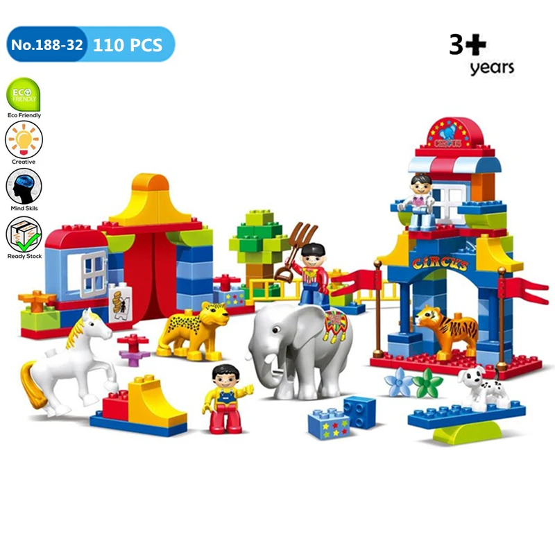 

110pcs DIY Big Size Circus Animals Performance Show Duploed Building Blocks Bricks Kids Toys for Children Gift