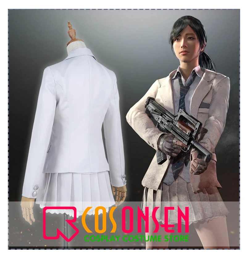 Game PUBG Playerunknown's Battlegrounds Girl White Uniform Cosplay Costume Full Set COSPLAYONSEN Al
