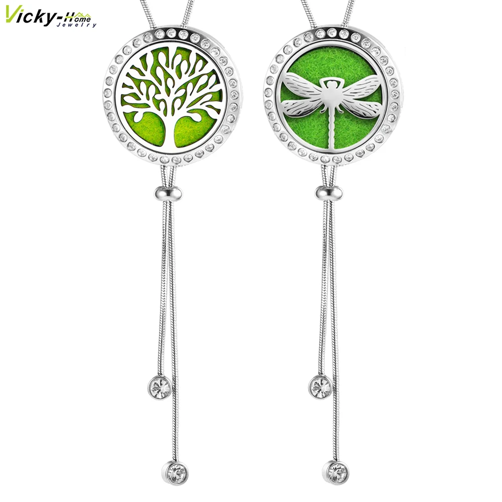 

Tree Adjustable 35.5in Snake Chain Aromatherapy Diffuser 316L Stainless Steel Essential Oils Necklace Diffuser Locket Pads