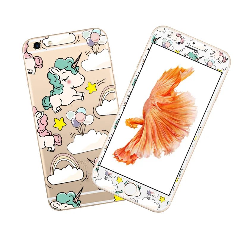 

Cute Tempered Glass Screen Protector for iPhone 7 7 Plus 8 Plus 6 6s Cartoon Carbon Fiber Soft Edge Decorative Front Film Cover