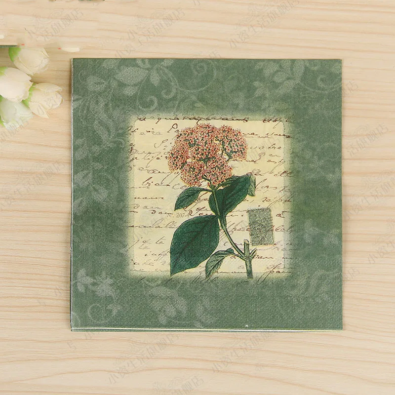 20pcs/pack Wedding Paper Napkins Green Rose Flowers Decoupage Festive