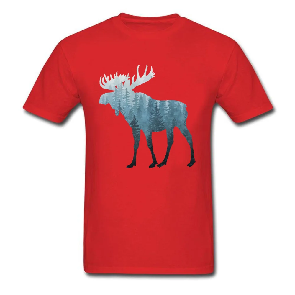 Geek Misty Forest Moose Tops Shirts for Men Designer Father Day Round Collar Cotton Short Sleeve T Shirt Summer Tee-Shirts Misty Forest Moose red