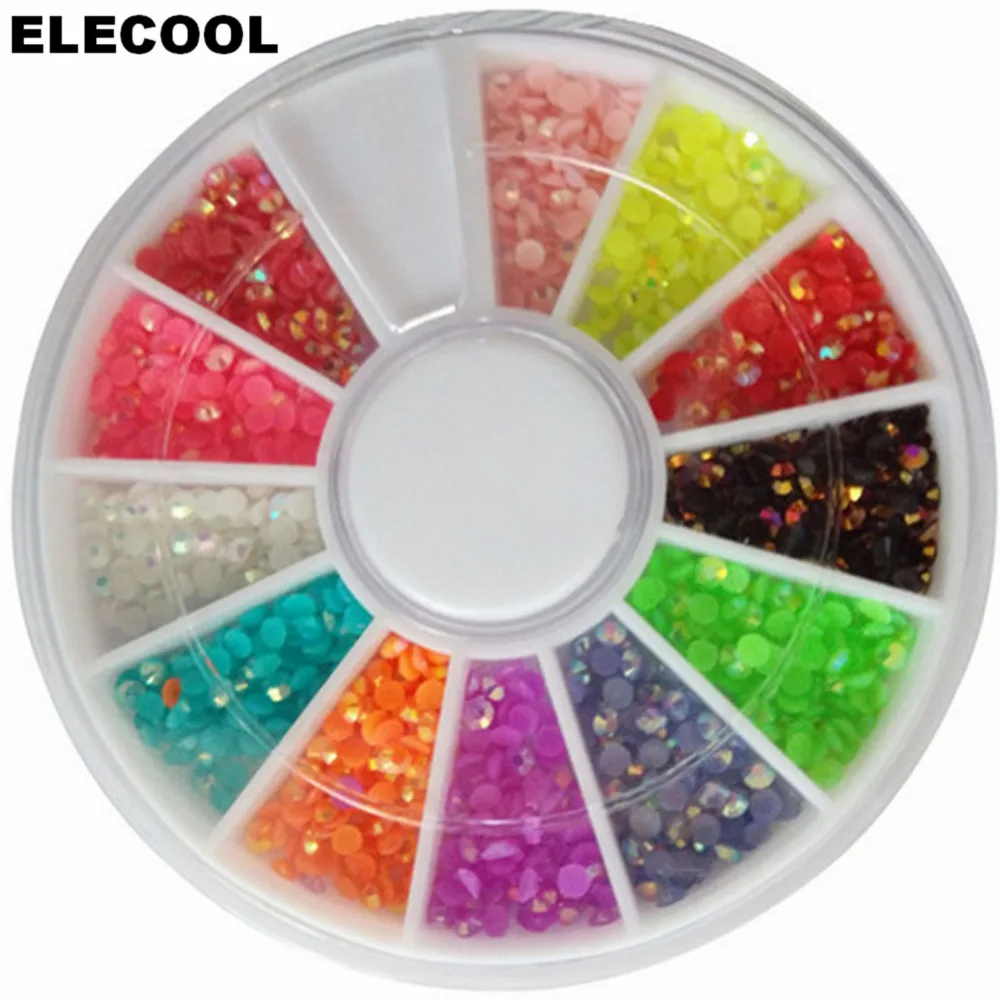 

ELECOOL 1box 3D Acrylic UV Gel Nail Art Tips Drills Gems Bead Jewel Peal Style Decoration Sticker Nail Art Decoration