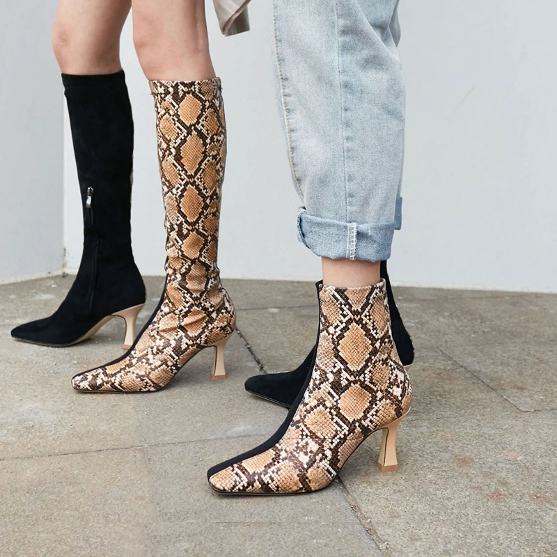 

Knee High Boots for Women Snake Shoes Woman Thin Heel High Heels Thigh High Boots Spring Autumn Stretch Fabric Long Boots Botas