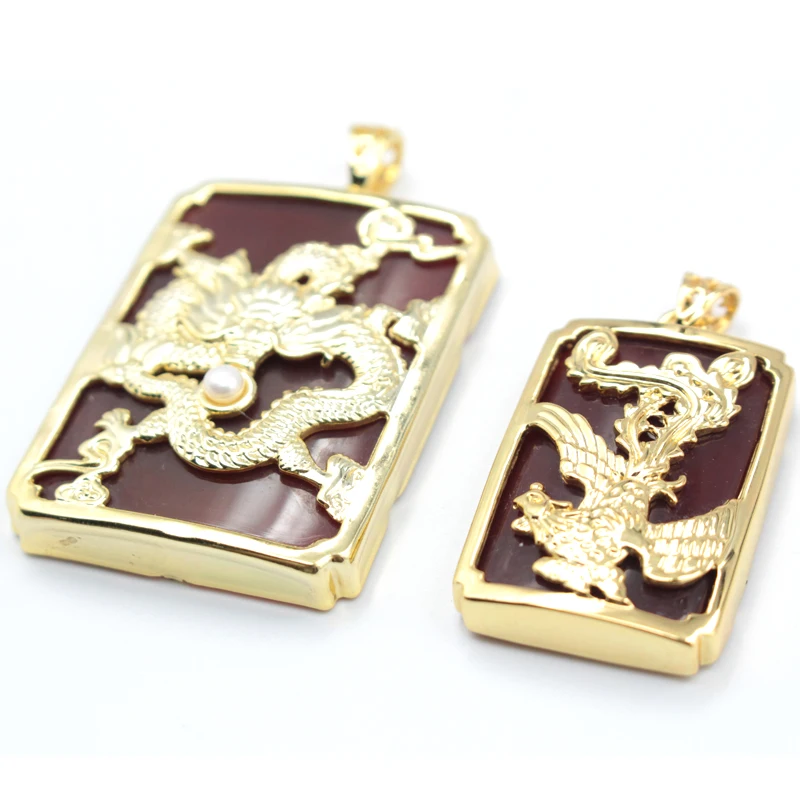 HOT SALE  Natural red chalcedony dragon and phoenix pendants men and women couples JADES jewelry free to send