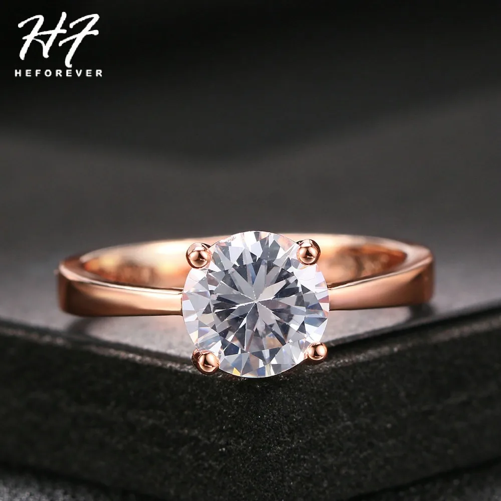Розовое золото цвет Четыре Коготь пасьянс CZ Кристалл 0,8 см навсегда обручальное кольцо ювелирные изделия для женщин Рождественский подарок R333 R335