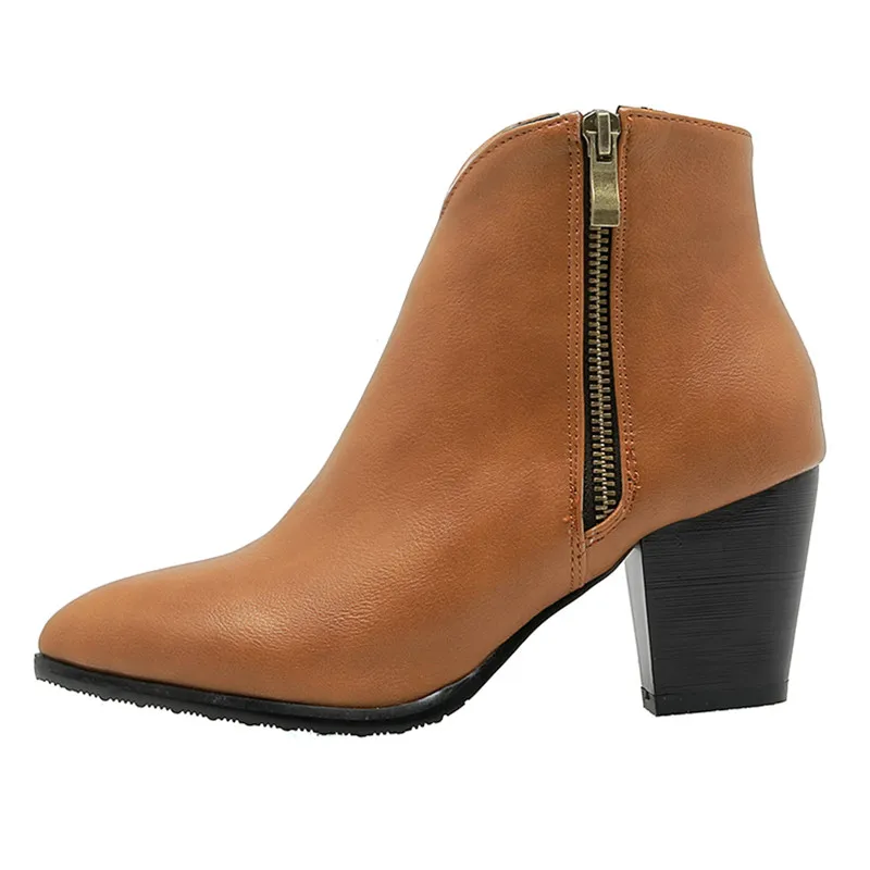 2020 new Pu pointed thick heel Short boot women's spring medium heel casual Large boots