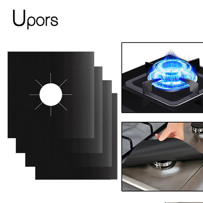 

UPORS 4Pcs Reusable Teflon Gas Stove Cover 27*27cm Stove Protector Cover Non-Stick Dishwasher Safe Liner