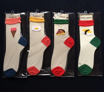 

24pcs=12pair NEW women girl sexy beautiful cool crystal glass ice cream cone egg pizza bread Jacquard summer summer socks 12pair