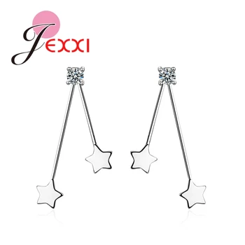

Glittering Tiny Small Two Stars Simple Temperament 925 Sterling Silver Cubic Zirconia Drop Earrings For Women Jewelry Gift
