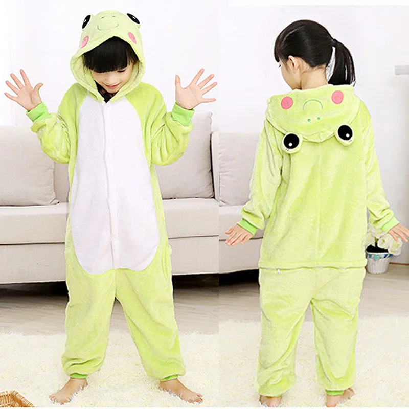 Warm Kids Pajamas Animal Onsies Flannel Children's Sleepwear Green Frog pajamas For Girls Boys Nightgown Cosplay Warm Kids Pajamas Animal Onsies Flannel Children's Sleepwear Green Frog pajamas For Girls Boys Nightgown Cosplay