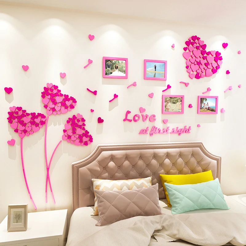 

Creative DIY Love photo frame flowers chidren's room bedroom living room TV background wall decoration 3D acrylic wall sticker
