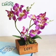 Искусственные цветы фаленопсис Бонсай с деревянный цветочный горшок для дома сад Свадебная вечеринка автомобиль офис декорирование