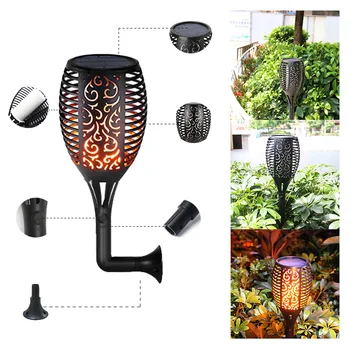 

HUSUYUHU SISI Solar 96 SMD 2835LEDs IP65 Waterproof Flamme Wall Lampe Lawn Dancing Flicker Outdoor Garden Decoration Wall Lamps