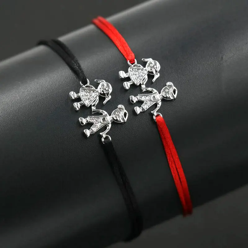 

Lovely Cute Silver Color Zircon Boys And Girls Lucky Bracelet Red Rope Line Thread String Bracelets For Friendship Love Gift