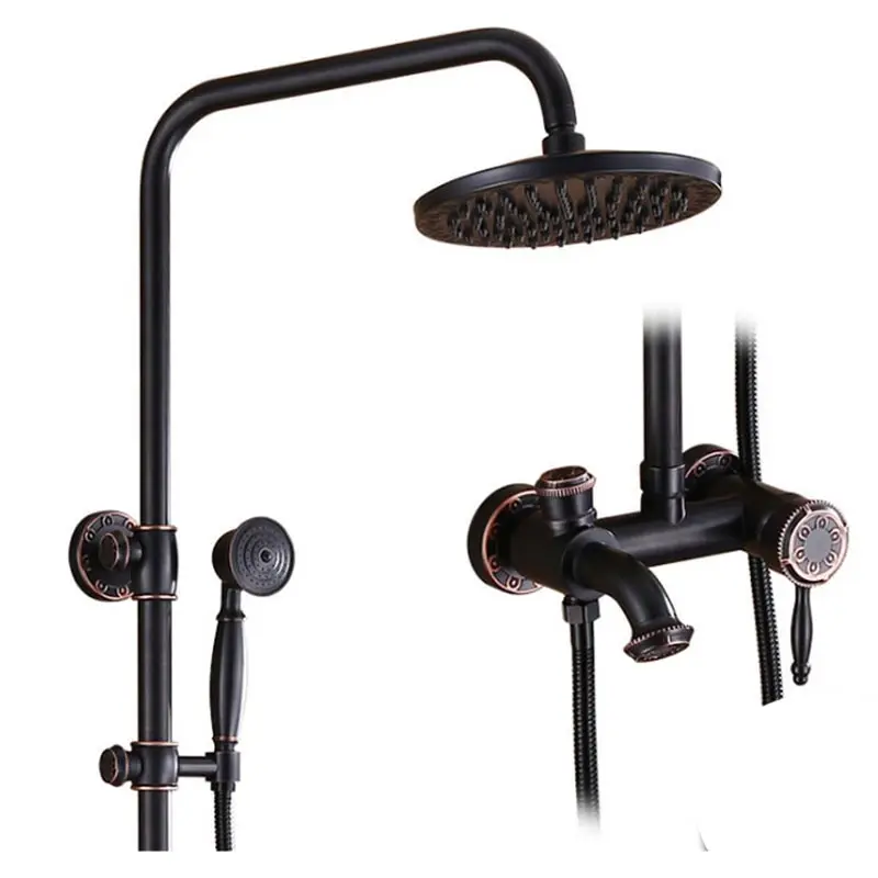 SRJ Antique Brass Shower Set 8 Inch Shower Head Bathroom Shower Faucet Hot & Cold Shower System mixer Wall Moutend Bath Faucet SRJ Antique Brass Shower Set 8 Inch Shower Head Bathroom Shower Faucet Hot & Cold Shower System mixer Wall Moutend Bath Faucet
