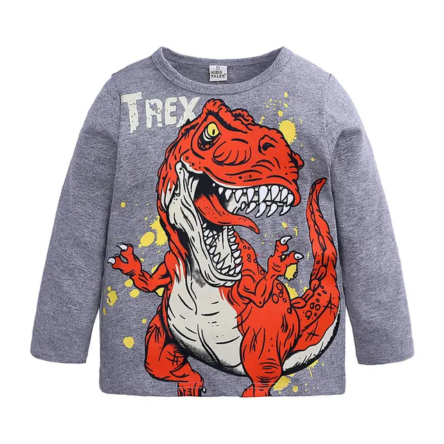 Boy T Shirts Long Sleeve For Children Baby Casual Cartoon Dinosaur Brand Fashion Kids Tops & Tees 7909-Gray
