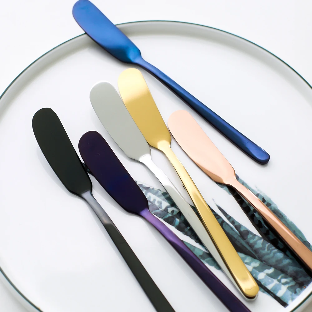 

4pc/lot Stainless Steel Cheese Dessert Jam Spreaders Butter Knife Cream Gold Rose Gold Cheese Knifes Western Cutlery Baking Tool