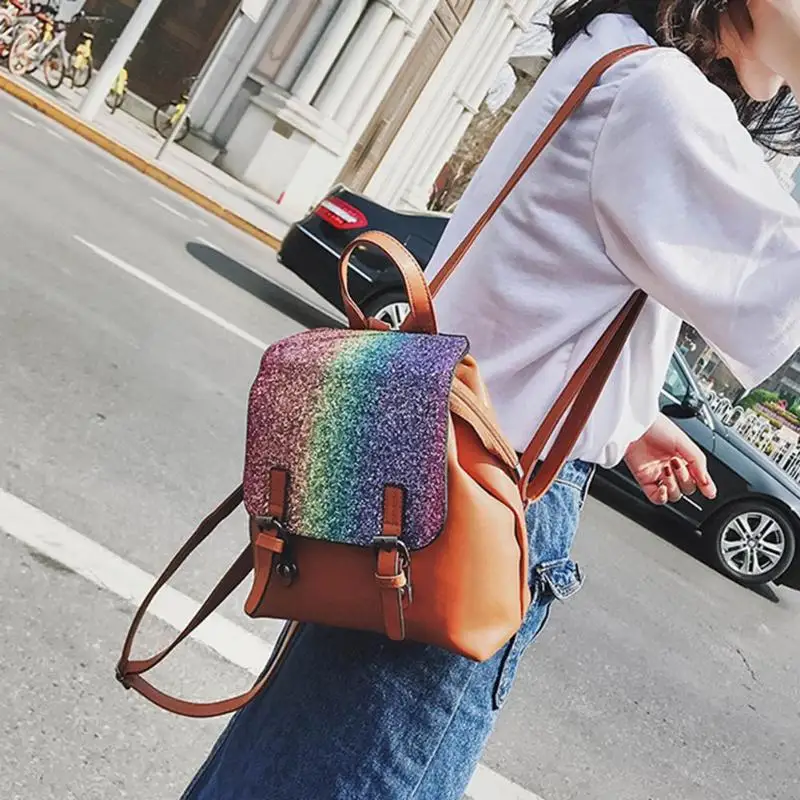 

PU Leather Women Back pack HOT Fashion Backpack Sequins Small Backpacks For Girls Travel Flap Gold Bag Female Bagpack On Sales