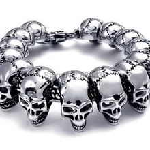 316L нержавеющая сталь 24 мм огромный тяжелый твердый Серебряный Мужской Скелет Череп браслет призрак байкер панк ювелирные изделия
