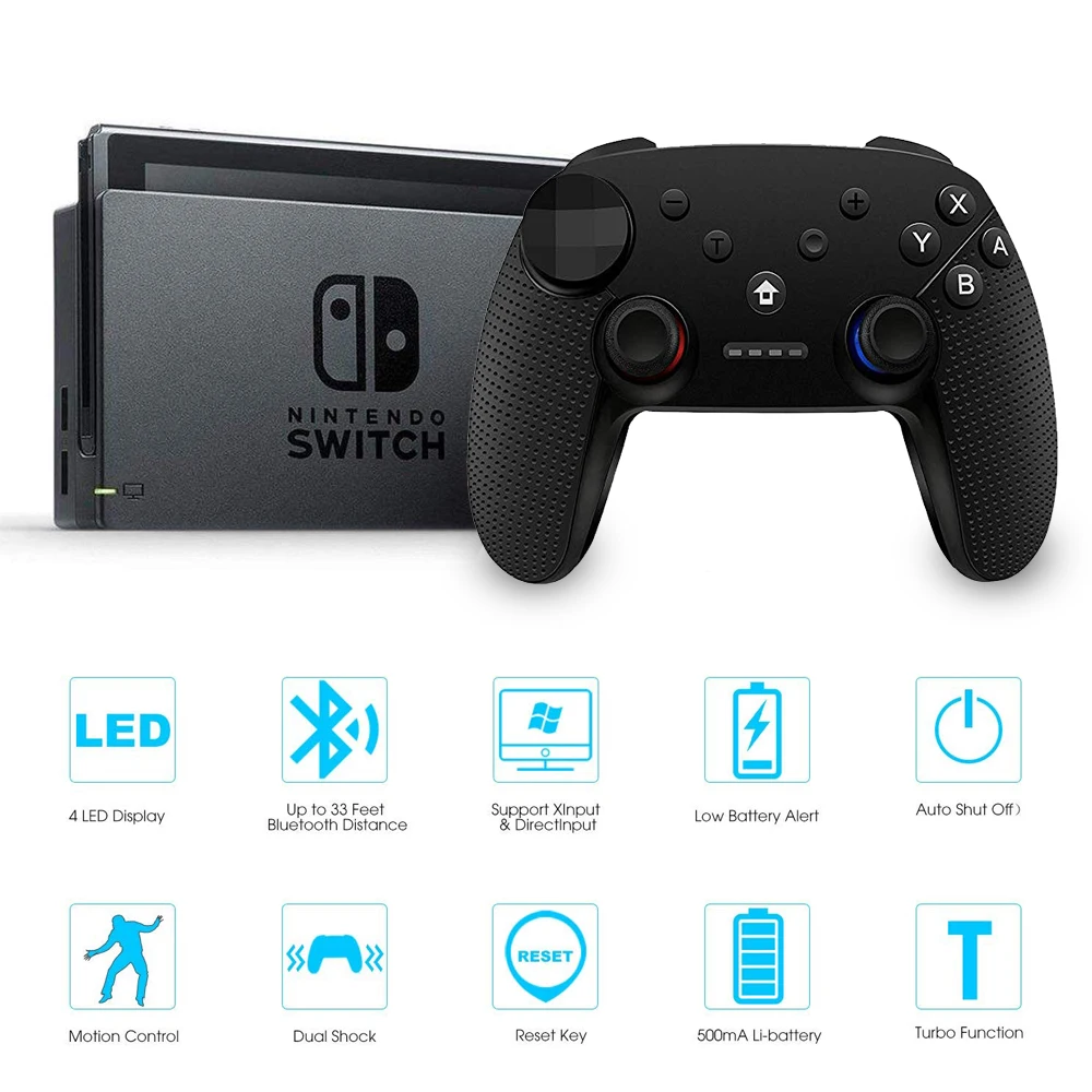 Беспроводной контроллер Bluetooth для Nintendo Switch Gamepad Joypad пульт дистанционного управления Джойстик перезаряжаемый аккумулятор RealGame Experience