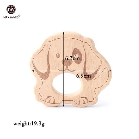 Let's Make 1PC Baby Teether Animal Wood Rings Elephant Camera Heart BPA Free Wooden Teether Nursing Accessorie Teething Toys dog