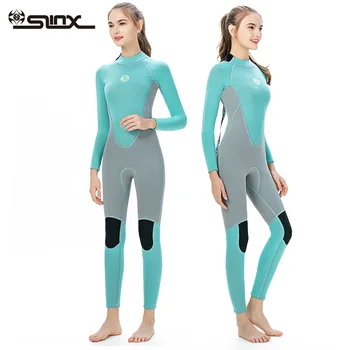 

3MM Women Neoprene Long Sleeve Swimming Suit One Piece Full Black Spearfishing Diving Ladies Surfing Windsurf Wetsuit
