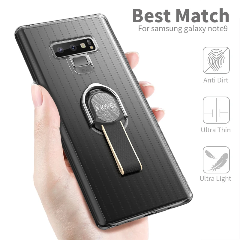 

X-Level Transparent Case For Samsung Galaxy Note 9 Note9 Phone Case Soft Ultra Thin Metal Finger Ring Holder Stand Cover Cases
