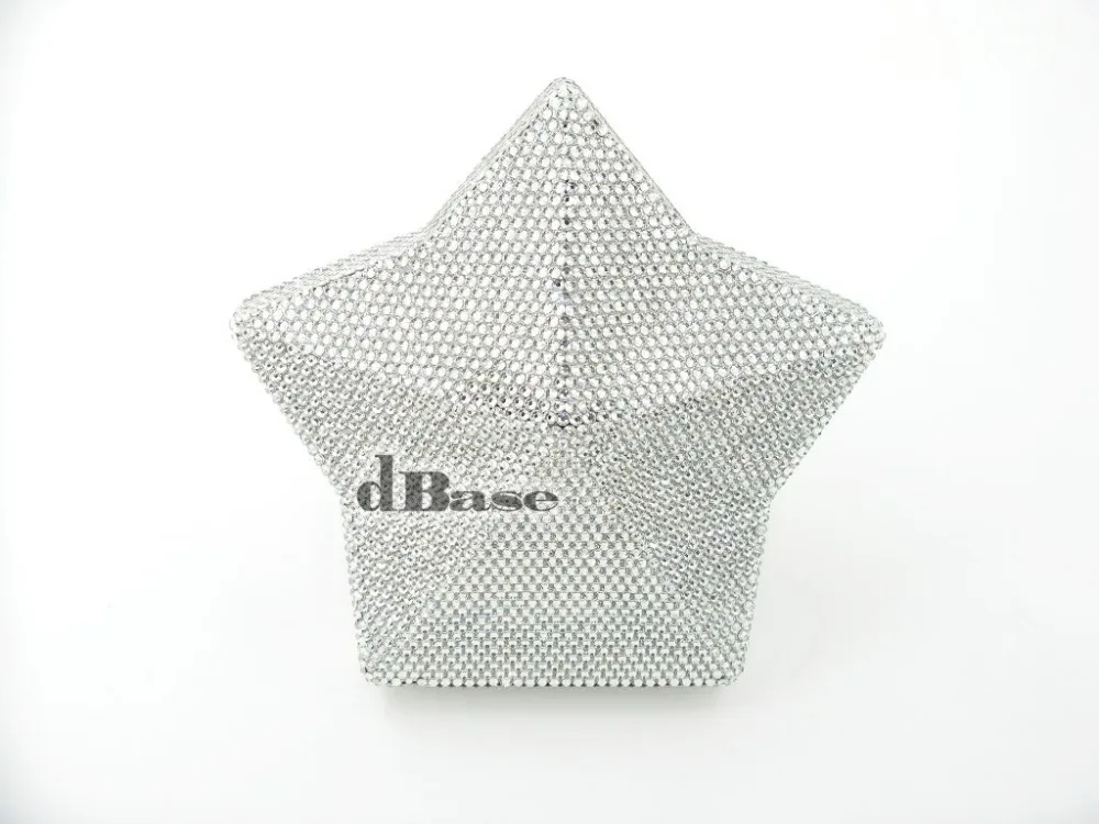 

1478C-silver crystal STAR Lady Fashion Bridal Party Night  metal clutch bag Evening purse handbag case box