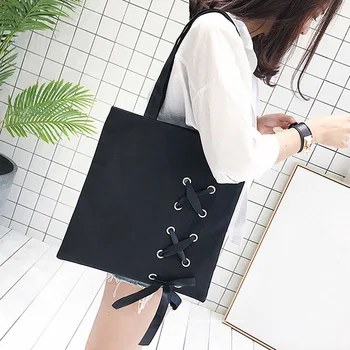 

Women's Casual Lace-up Canvas Tote Bag Female Canvas Shoulder Bags crossbody bags for women Beach bag bolso mujer