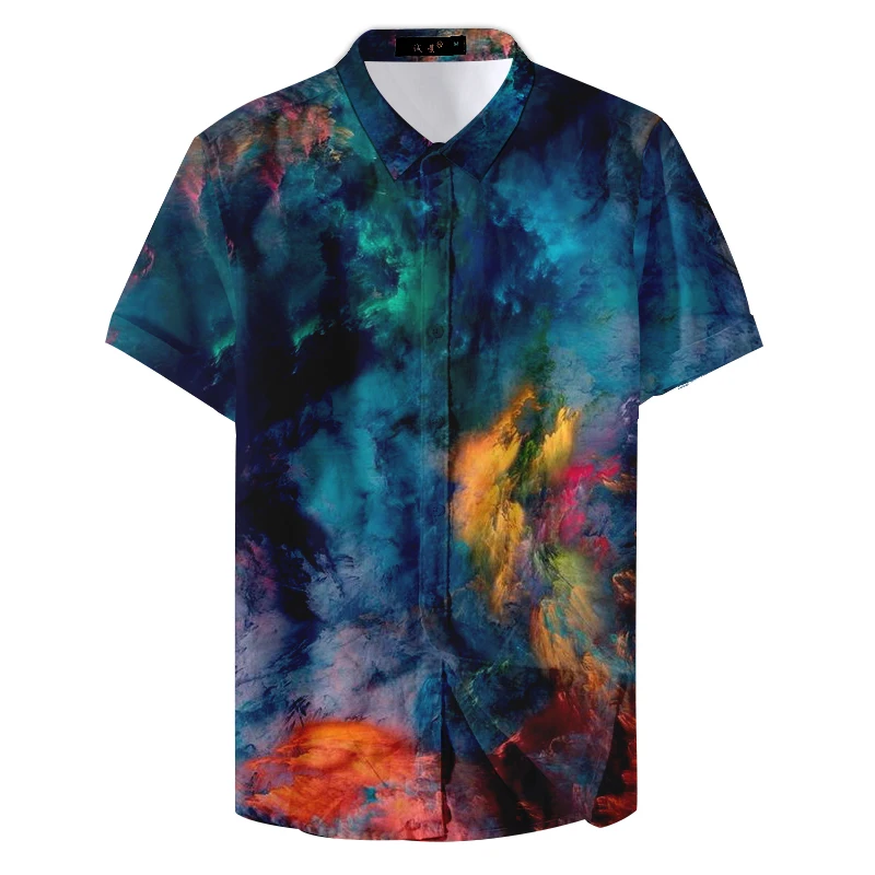 New Arrival summer Shirt Mens Colorful Printed Stand Collar Colorful Short Sleeve shirt - Цвет: Style3