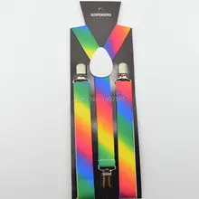 Модные джинсы Брюки радуги с клипсами на подтяжках Эластичные подтяжки для женщин/мужчин 1 дюйм Металл y-back оптом и в розницу SZ12