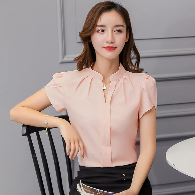 Korean Fashion Womens Tops and Blouses Chiffon Women Blouses Short Sleeve White Shirts Plus Size XXL Ladies Tops 1