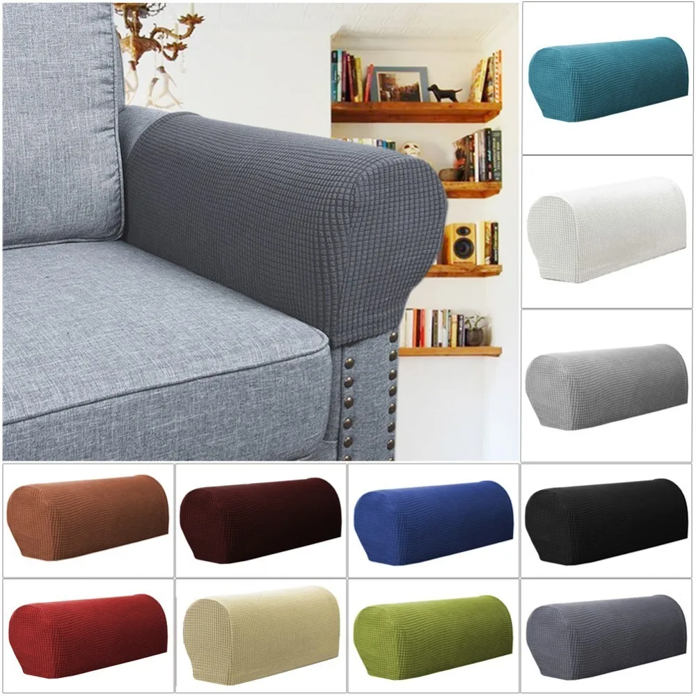 

2 Pcs 11 Colors Washable Removable Sofa Fleece Armrest Cover Gray Plaid Lounge Couch Soft Slipcover Sofa Covers