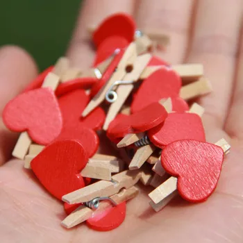 

Handmade MIni Wooden LoveHeart Photo Clip Card Pegs for Party DIY 100pcs